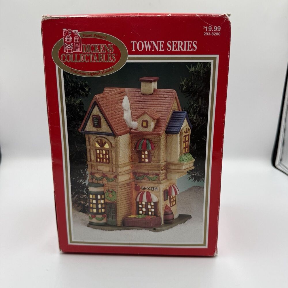 Dickens Collectables Christmas Village GROCERY Store, Porcelain Lighted House.